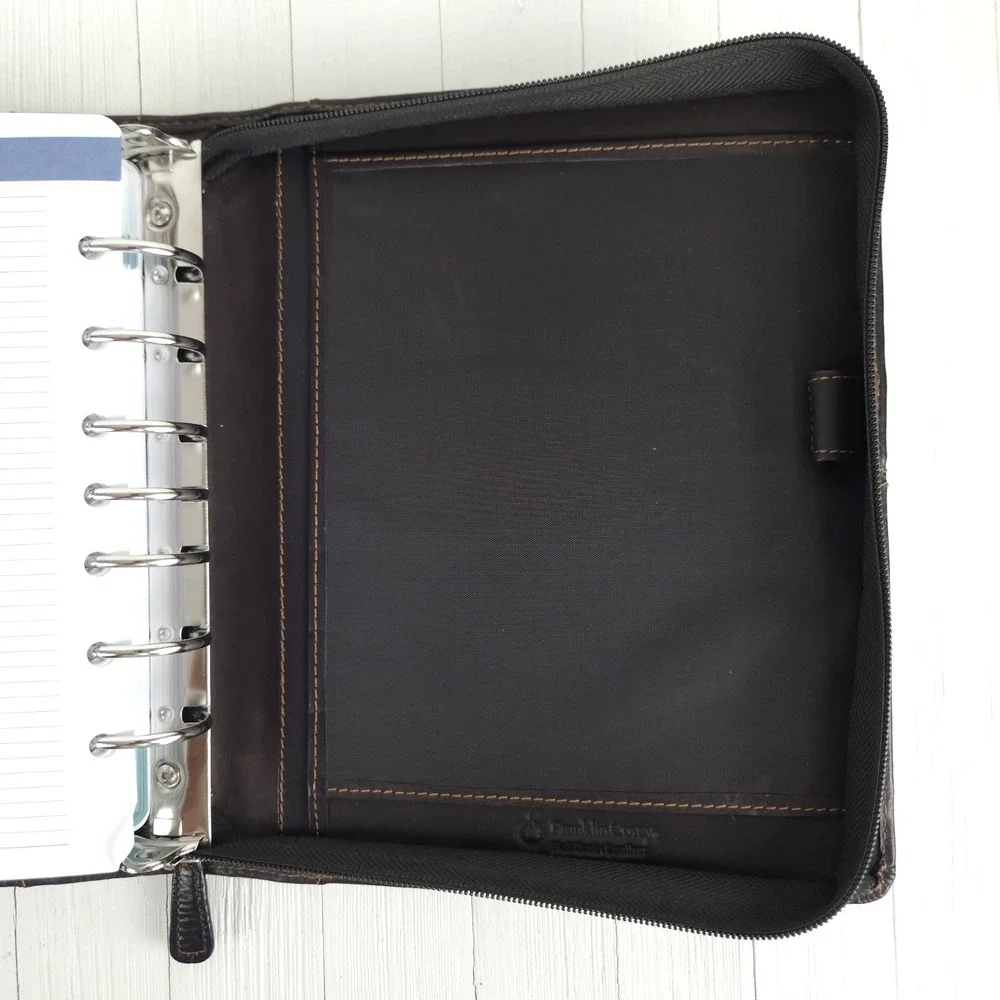 Vtg Franklin Covey 7-Ring Binder Planner Brown Full Grain Leather Zip 90s 10x8